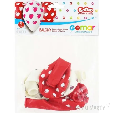 balony premium serduszka mix czerwony gemar 12 cali 5 szt