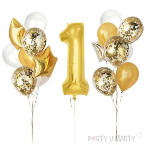 balony roczek 1 urodziny bialo zlote partypal zestaw 16 szt