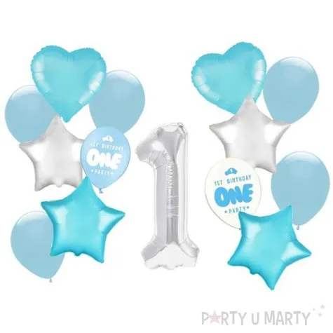 balony roczek 1 urodziny chlopca niebieski jasny partypal zestaw