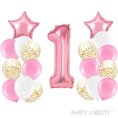 balony roczek 1 urodziny dziewczynki rozowy jasny partypal zestaw