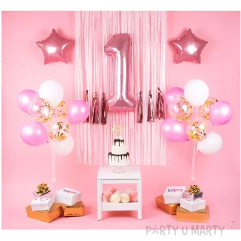 balony roczek 1 urodziny dziewczynki rozowy jasny partypal zestaw