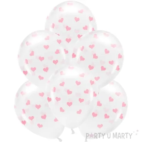balony serca rozowe transparentne partydeco 13 6 szt