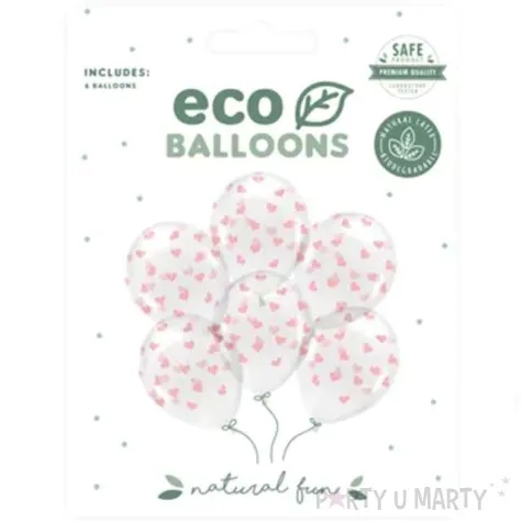 balony serca rozowe transparentne partydeco 13 6 szt