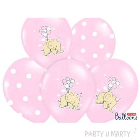 balony slonik z balonami biale kropki rozowy jasny strong balloons 14 6 szt