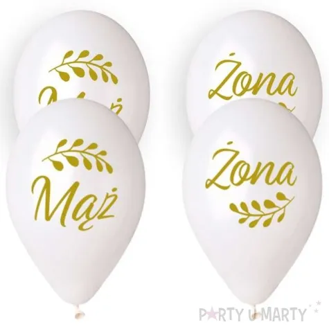 balony slubne maz i zona z listkiem biale gemar 13 4 szt