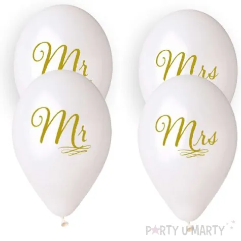 balony slubne mr mrs z wezykiem biale gemar 13 4 szt