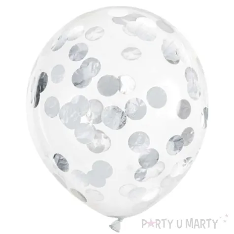balony srebrne konfetti transparentne partydeco 12 6 szt
