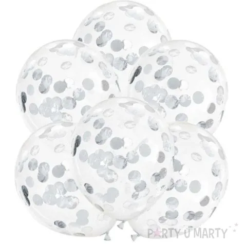 balony srebrne konfetti transparentne partydeco 12 6 szt
