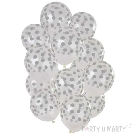 balony srebrne kropki transparentne folat 12 15 szt