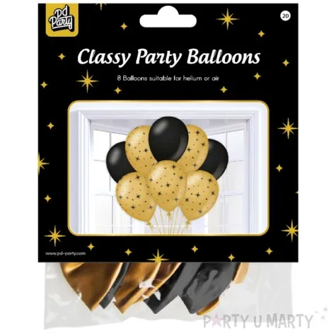 balony stars gwiazdki classy party czarno zlote metalic 12 pd party 8 szt