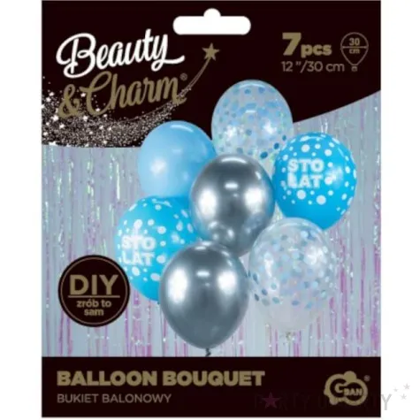 balony sto lat beauty and charm srebrno niebieski godan 12 7 szt