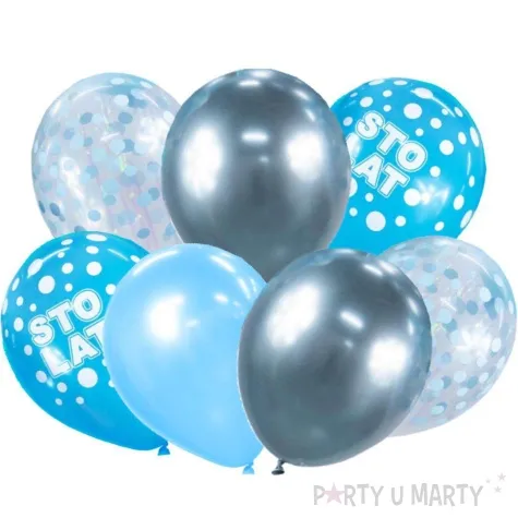 balony sto lat beauty and charm srebrno niebieski godan 12 7 szt