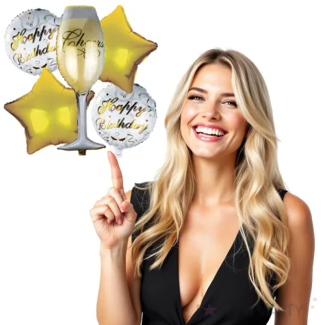 balony szampan i gwiazdy zlote czakos zestaw