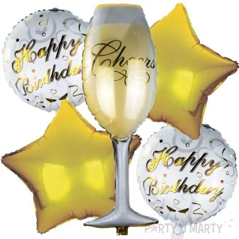 balony szampan i gwiazdy zlote czakos zestaw
