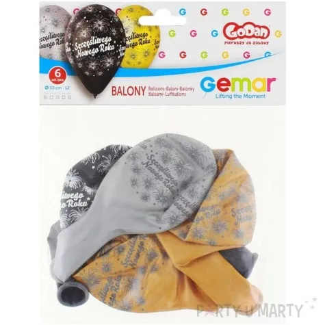 balony szczesliwego nowego roku metalik mix gemar 12 6 szt