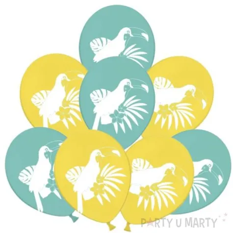 balony tukan na lisciu palmy zolto turkusowe 12 8 szt