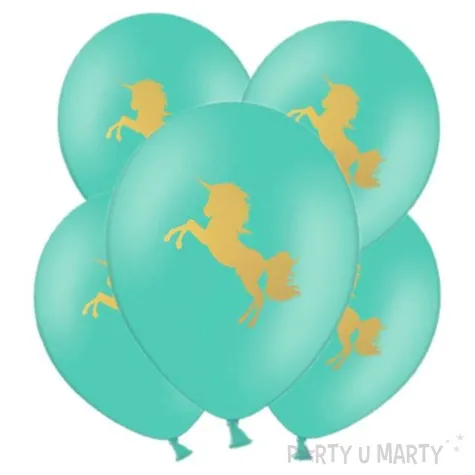 balony unicorn gold mietowe 11 5 szt