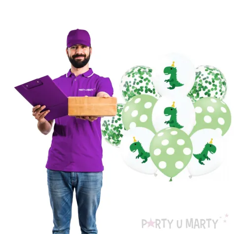balony urodzinowe dinozaury bialo zielone partypal 12 10 szt