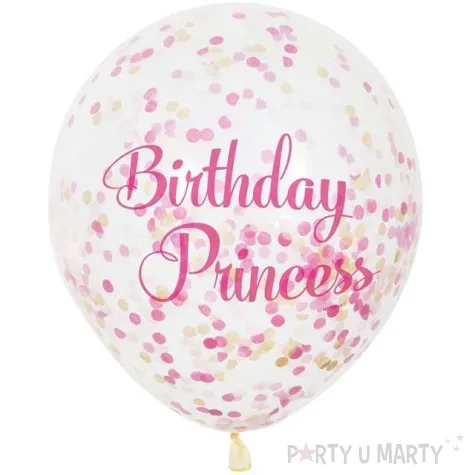 balony z konfetti birthday princess rozowe unique 12 6 szt