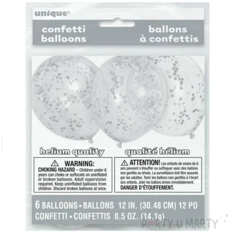 balony z konfetti classic srebrne unique 12 6 szt