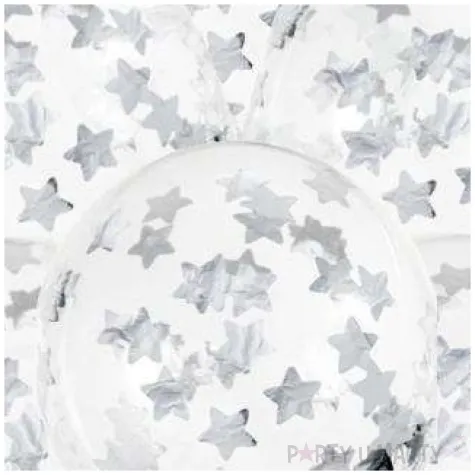 balony z konfetti gwiazdki srebrne partydeco 11 6 szt