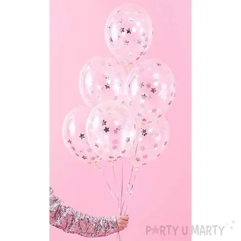 balony z konfetti gwiazdki srebrne partydeco 11 6 szt