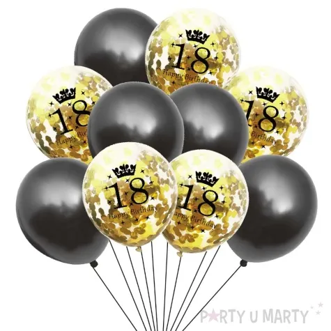balony z konfetti happy birthday 18 mix z konfetti czarno zloty jix 12 10 szt