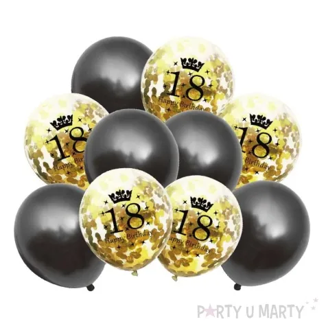 balony z konfetti happy birthday 18 mix z konfetti czarno zloty jix 12 10 szt