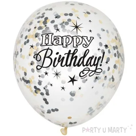 balony z konfetti happy birthday mix unique 12 6 szt