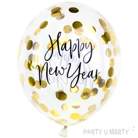 balony z konfetti happy new year zlote partydeco 12 3 szt