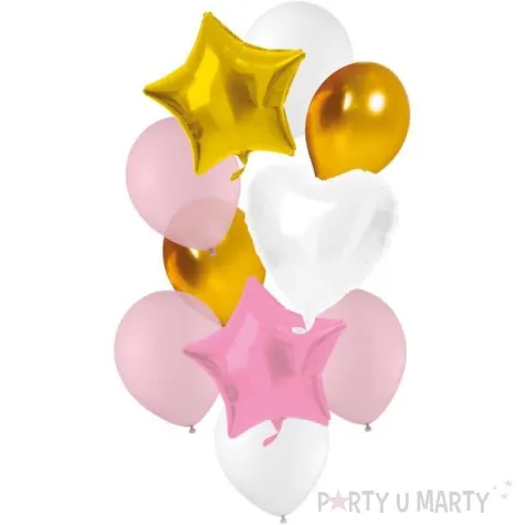 balony zestaw imprezowy bialo zloto rozowy folat 10 szt