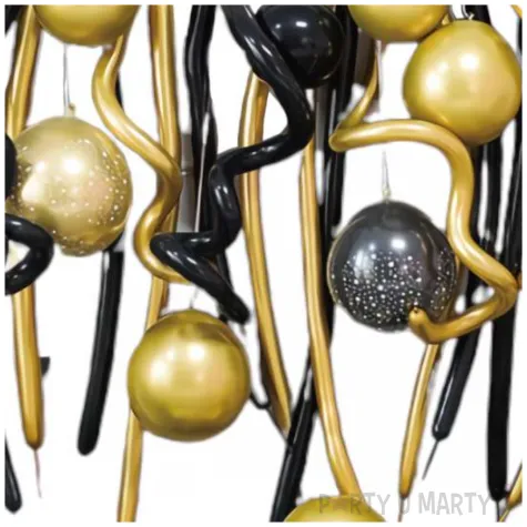 balony zestaw imprezowy i makarony zloto czarny partypal zestaw 34 szt