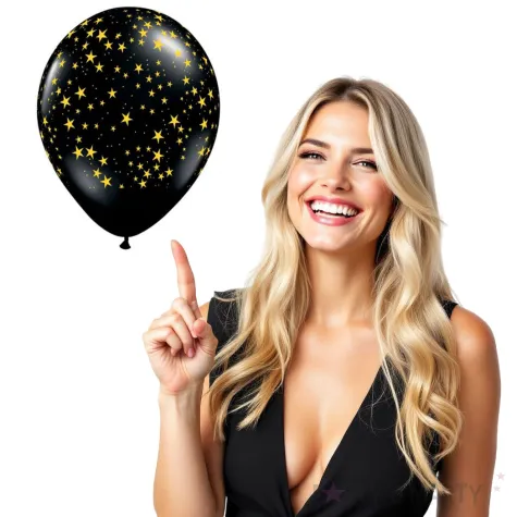 balony zlote gwiazdki czarne qualatex 11 25 szt