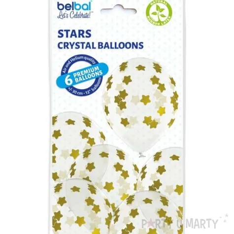 balony zlote gwiazdki transparentne belbal 12 6 szt