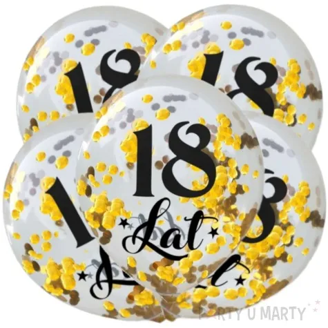 balony zlote konfetti 18 lat transparentne dekoracje polska 12 5 szt