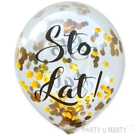 balony zlote konfetti sto lat transparentne dekoracje polska 12 5 szt