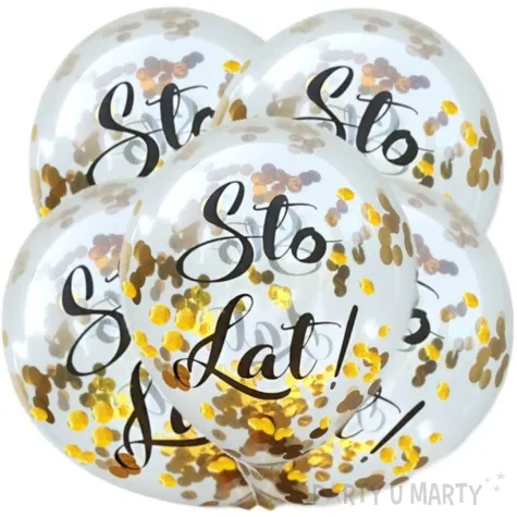 balony zlote konfetti sto lat transparentne dekoracje polska 12 5 szt