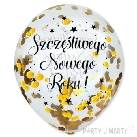 balony zlote konfetti sylwester transparentne dekoracje polska 12 5 szt