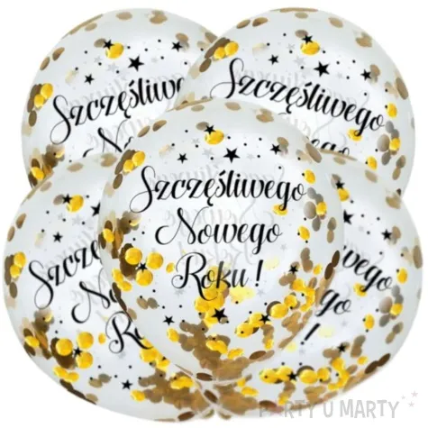 balony zlote konfetti sylwester transparentne dekoracje polska 12 5 szt