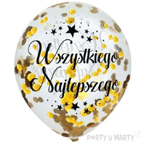 balony zlote konfetti wszystkiego najlepszego transparentne dekoracje polska 12 5 szt
