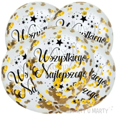 balony zlote konfetti wszystkiego najlepszego transparentne dekoracje polska 12 5 szt