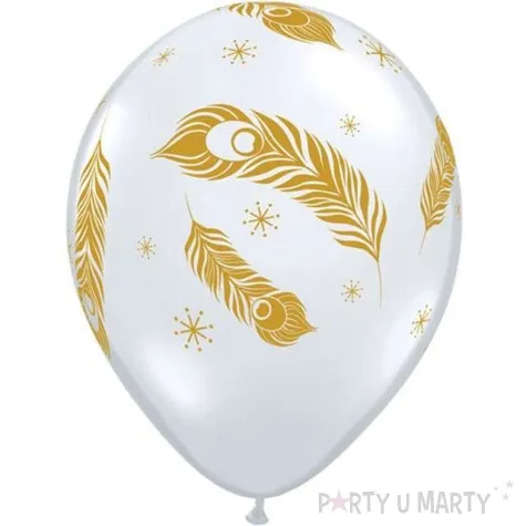 balony zlote pawie piora transparentne qualatex 11 25 szt