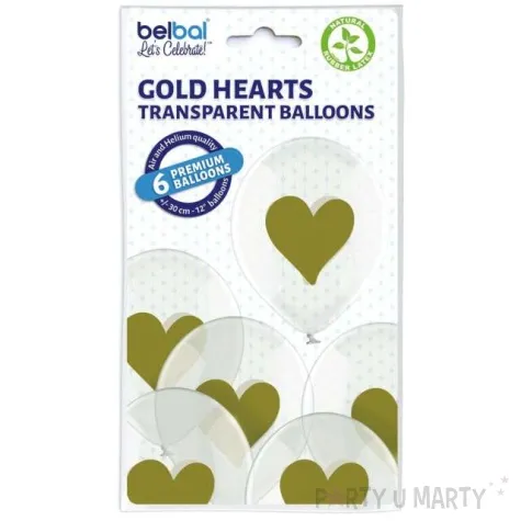balony zlote serca przezroczyste belbal 12 6 szt