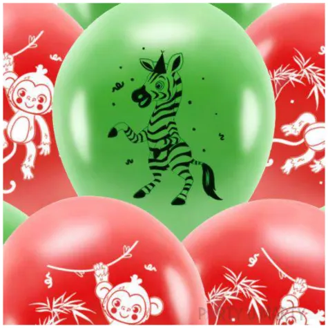 balony zwierzeta safari zielono czerwony procos 11 8 szt