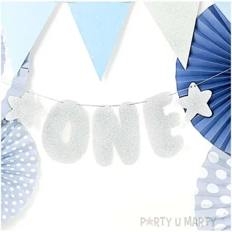 baner 1 urodziny one srebrny partydeco 50 cm