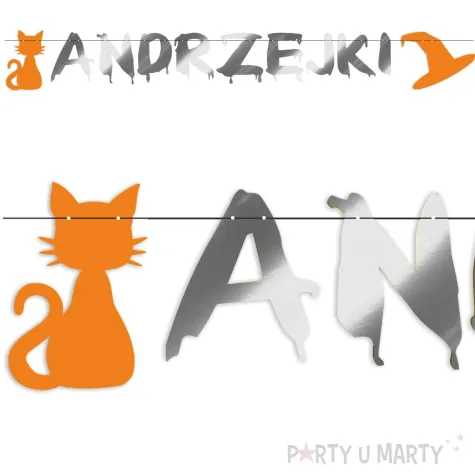 baner andrzejki srebrny metalik i pomaranczowy 150 cm