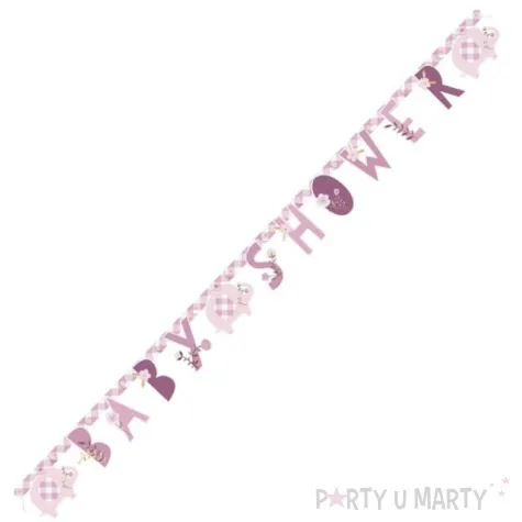 baner baby shower sloniki i kwiatki rozowy unique 160 cm