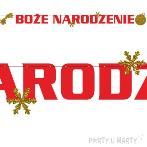 baner boze narodzenie z brokatem czerwono zloty 2 2 m