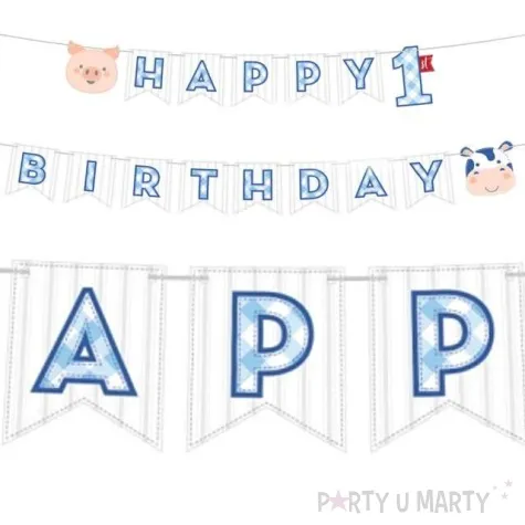 baner farmhouse pierwsze urodziny niebieski creativeconverting 240 cm