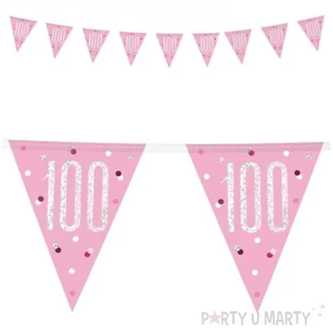 baner flagi 100 urodziny glitz holo rozowy unique 274 cm